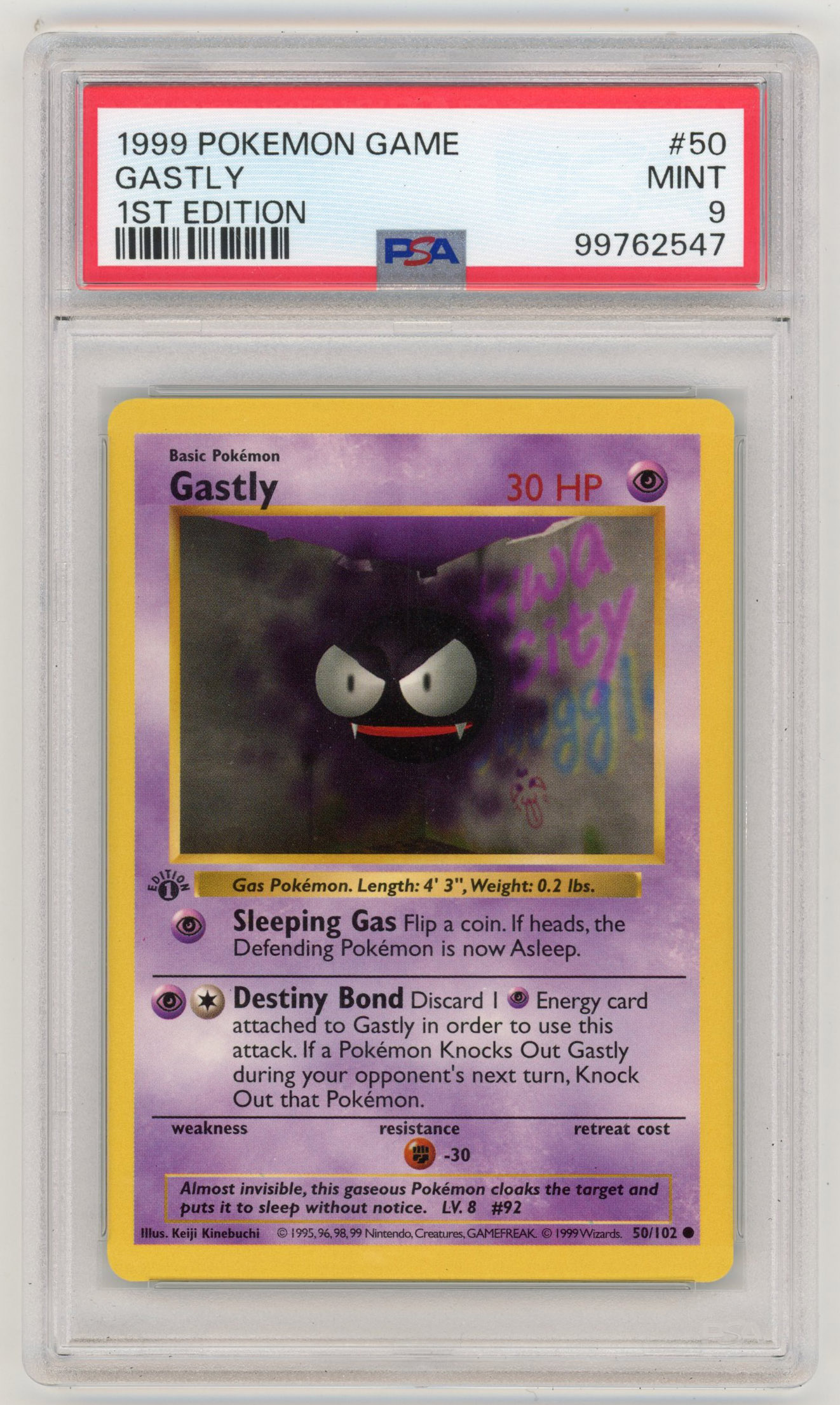 PSA 9 Gastly #50 Base Set 1st Edition