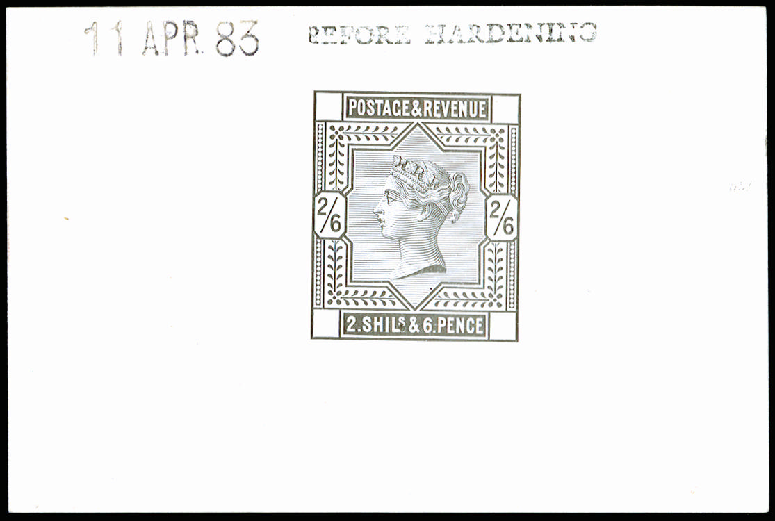 Great Britain 1883 2s6d Die proof. Very fine and fresh example printed by DLR in black on white glazed card (92 x …