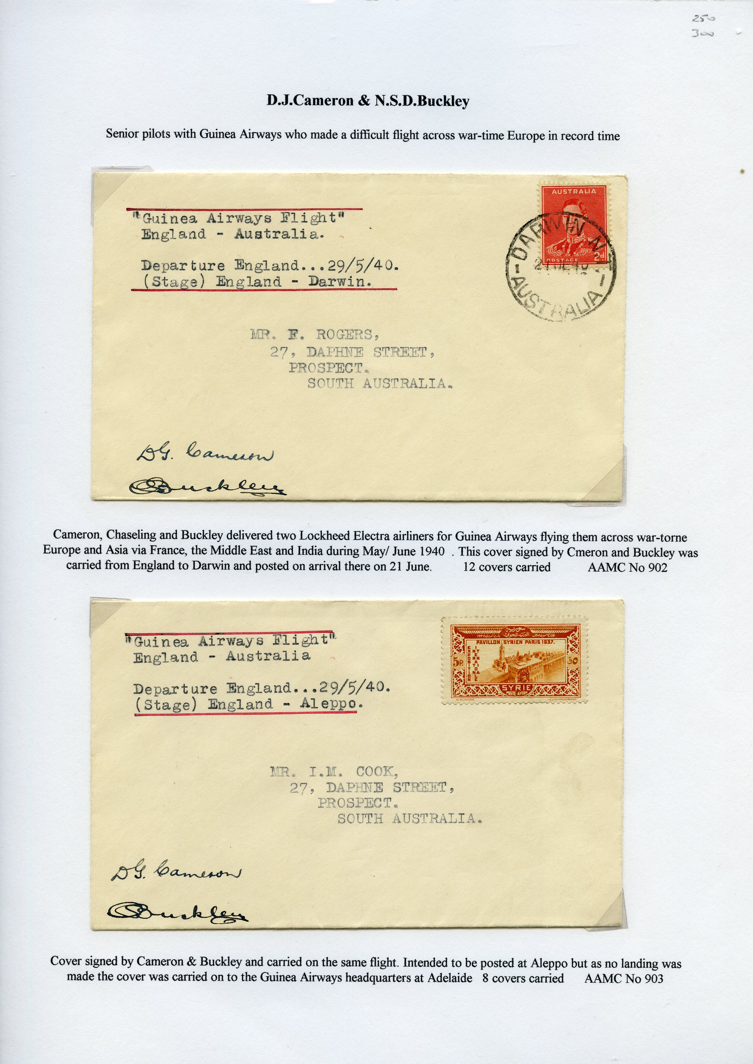 AUSTRALIAN FLIGHT COVERS: 1940 Guinea...