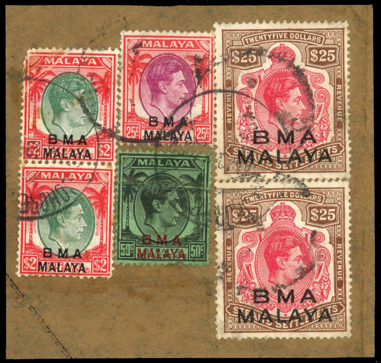 BMA Revenues 1949 $25 two postally used on piece