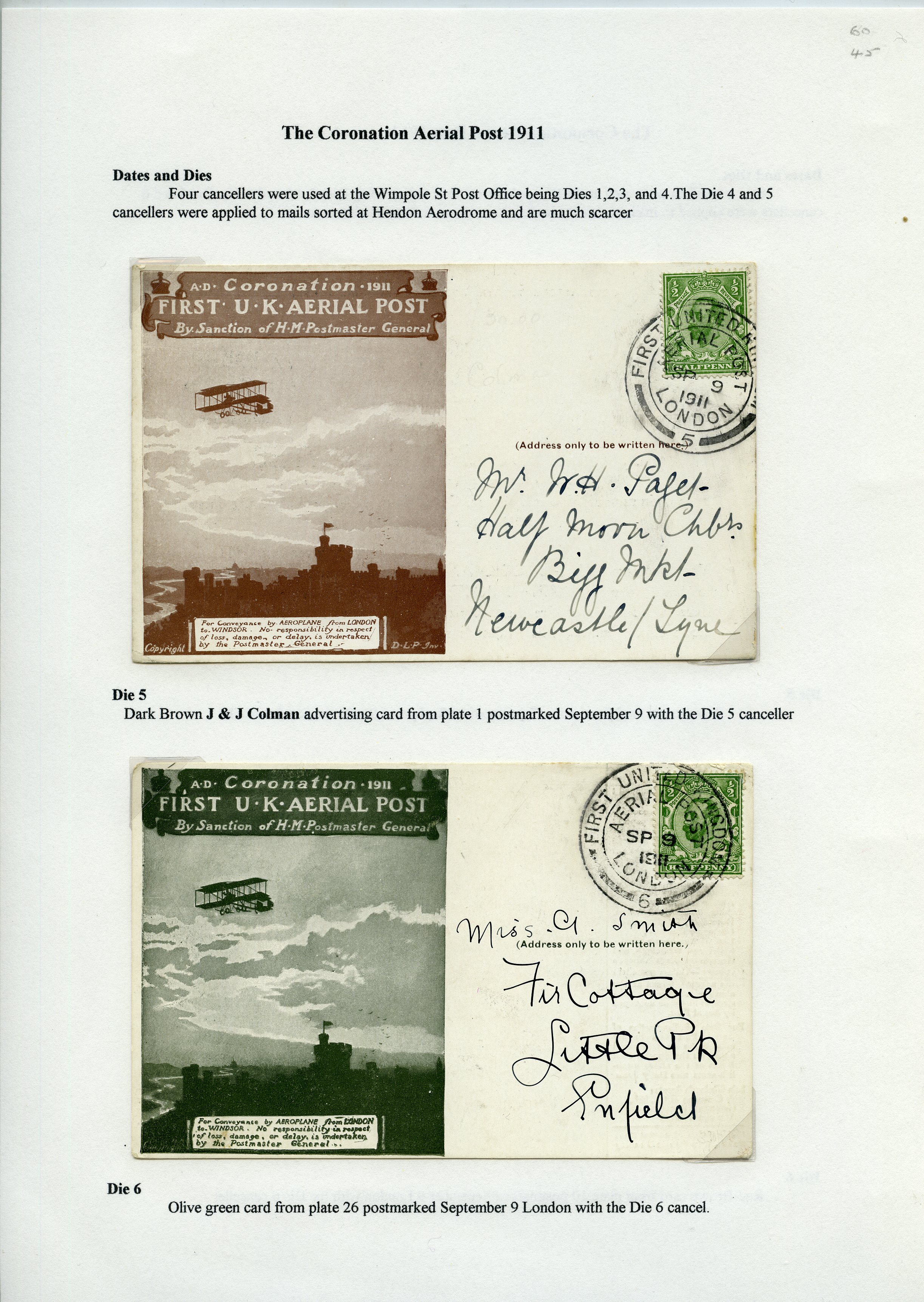 1911 FIRST U.K. AERIAL POST: Four cards...