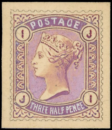 1880 1½d Hand Painted Essay. Superb example produced by DLR for the proposed 1880 issue, painted on card (24x28mm) in pi…
