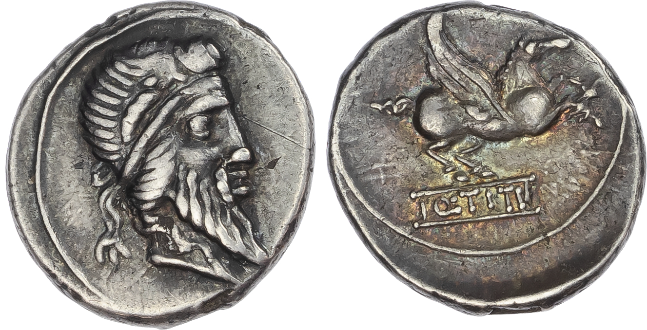 Q. Titius (90 BC) AR Denarius, Rome, 3.81g. 