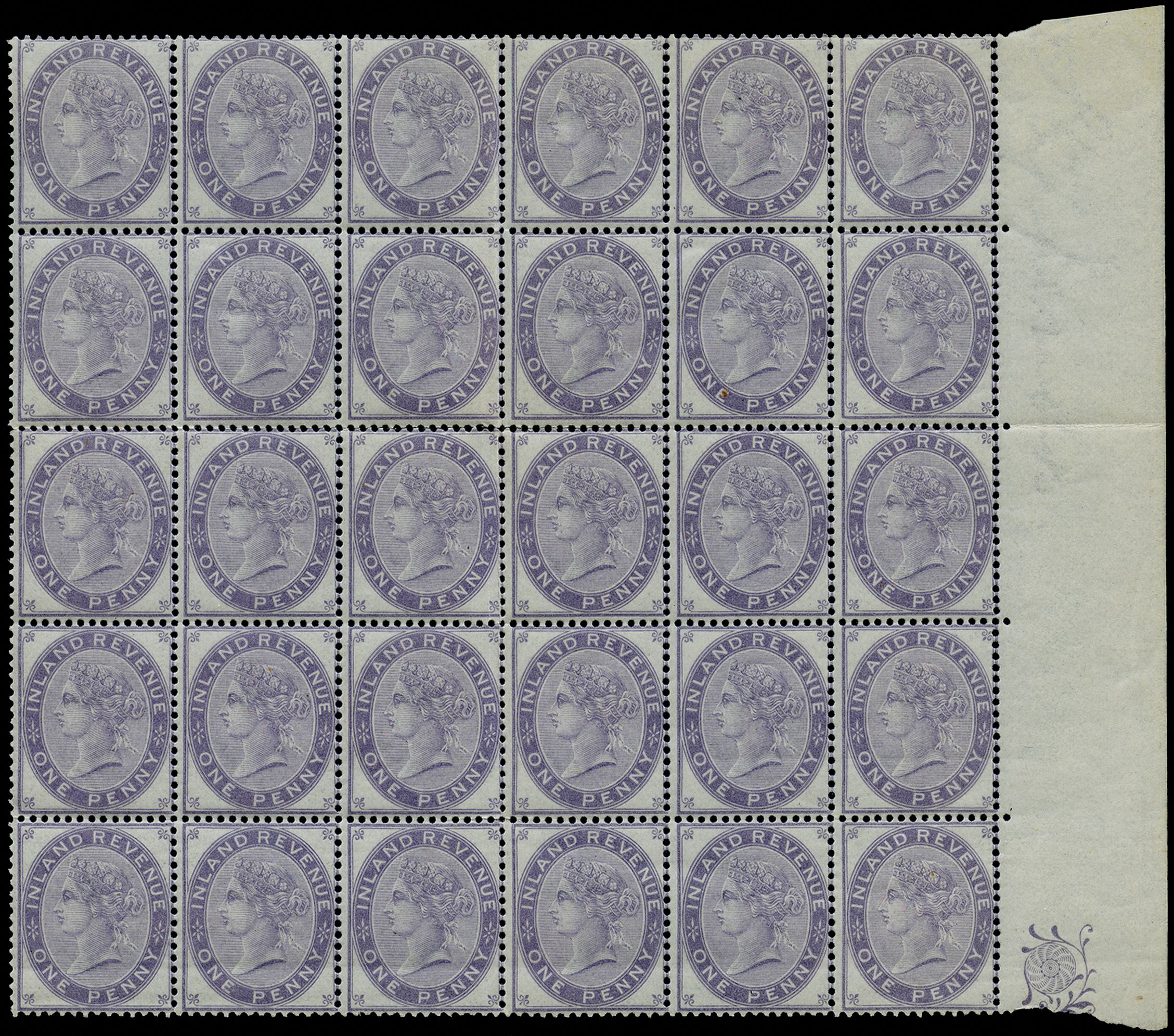 POSTAL FISCAL: 1867-81 white to bluish paper,...