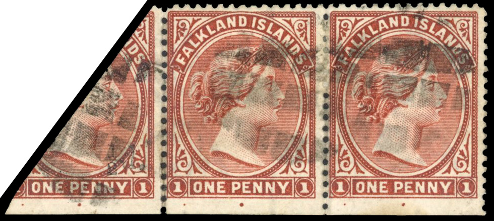 Falkland Islands SG 14b 1891 ½d on 1d red-brown se-tenant with unsurcharged whole stamp used