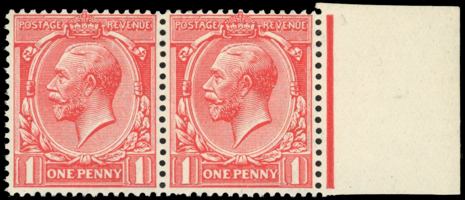 GB 1912-24 Royal Cypher 1d carmine, right marginal pair mint