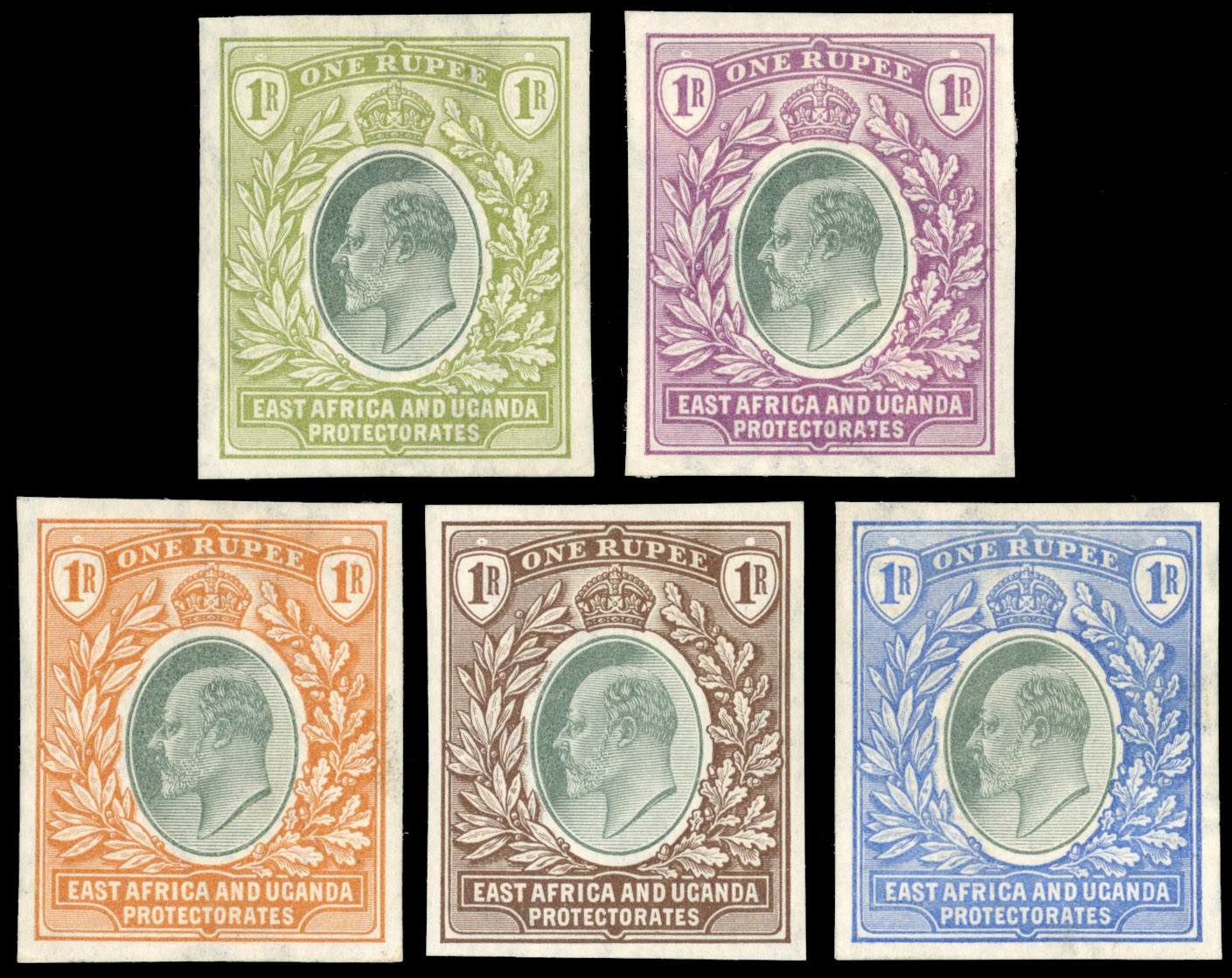 East Africa & Uganda 1903-4 1r colour trials in unissued colours