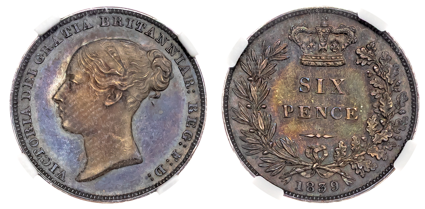 Victoria (1837-1901), Proof Sixpence, 1839, Type A1. NGC PF63