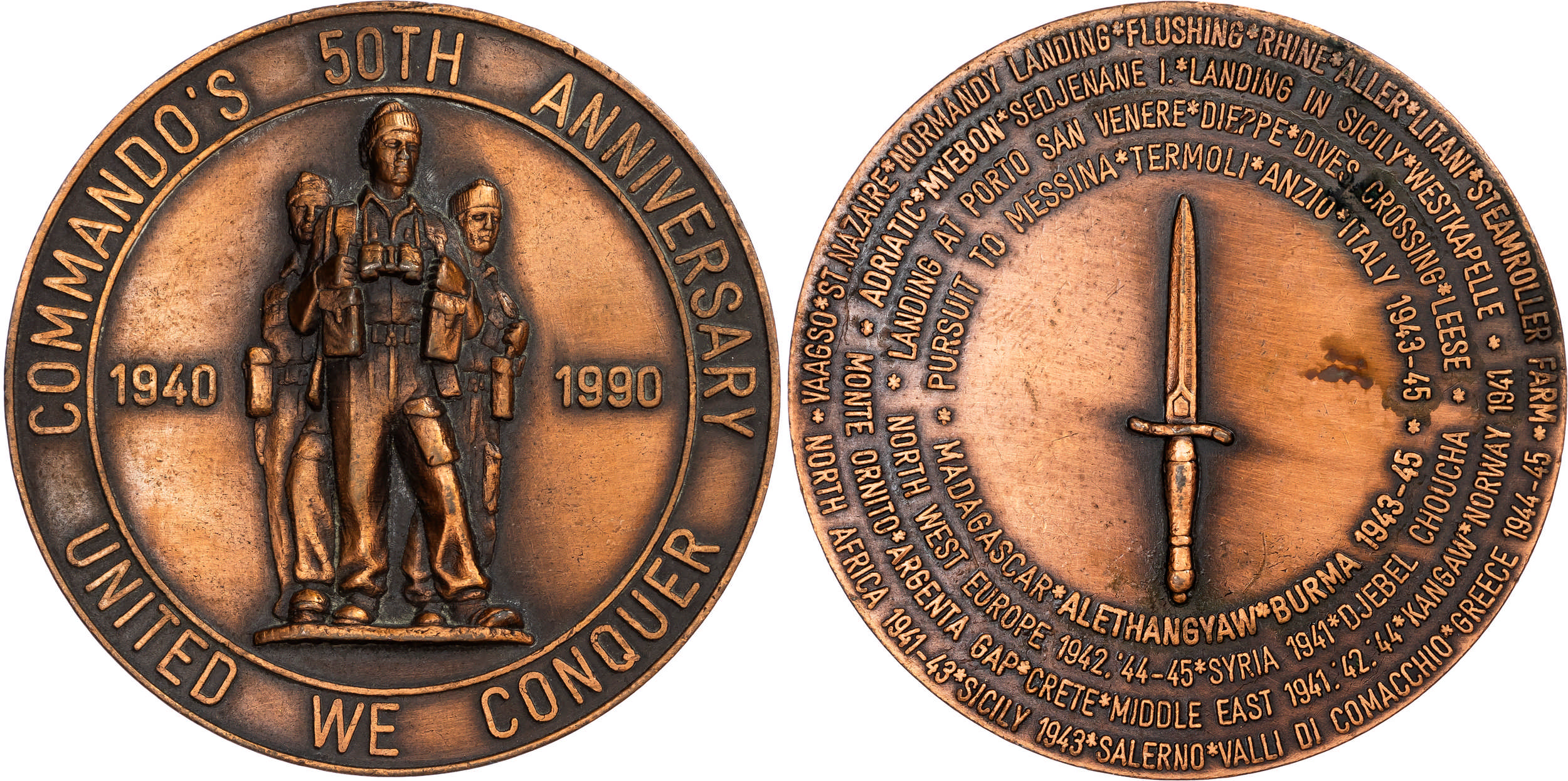 Great Britain. Royal Commandos Æ Medallion for 50th Anniversry. 1990.