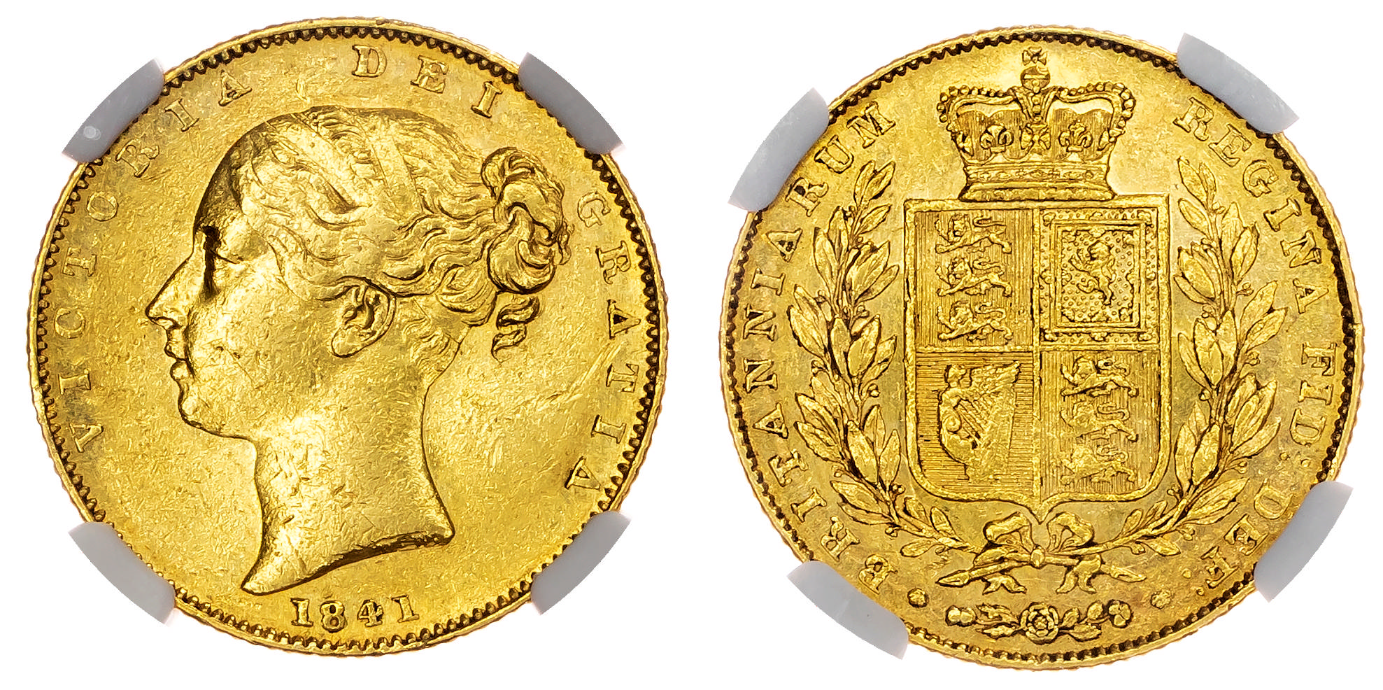 Victoria (1837-1901), AV Sovereign, 1841, unbarred As in GRATIA, without centre stroke. NGC AU 53