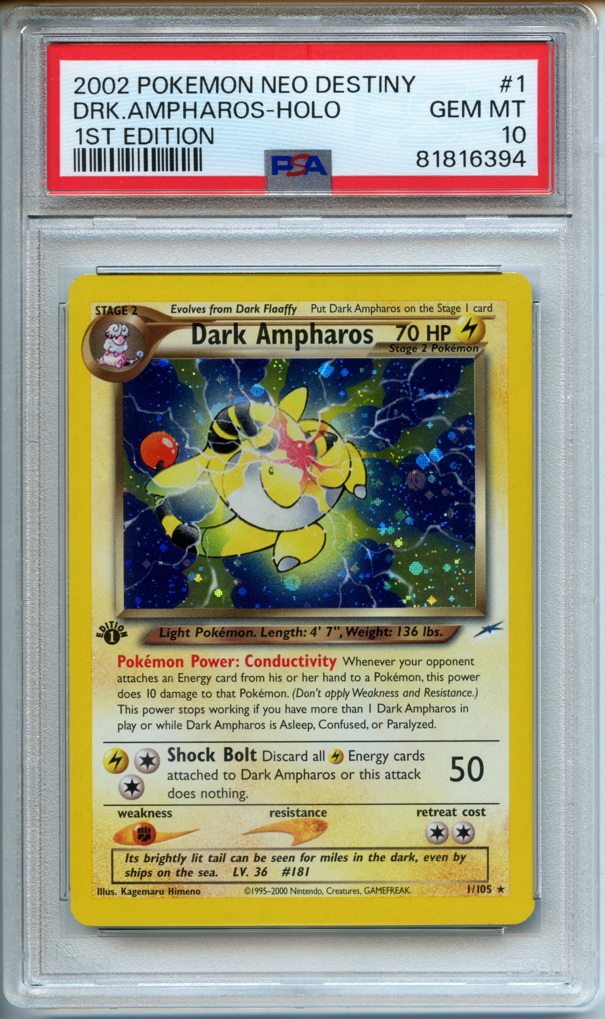 Pokémon TCG - Dark Ampharos - 1st Edition Neo Destiny - PSA 10