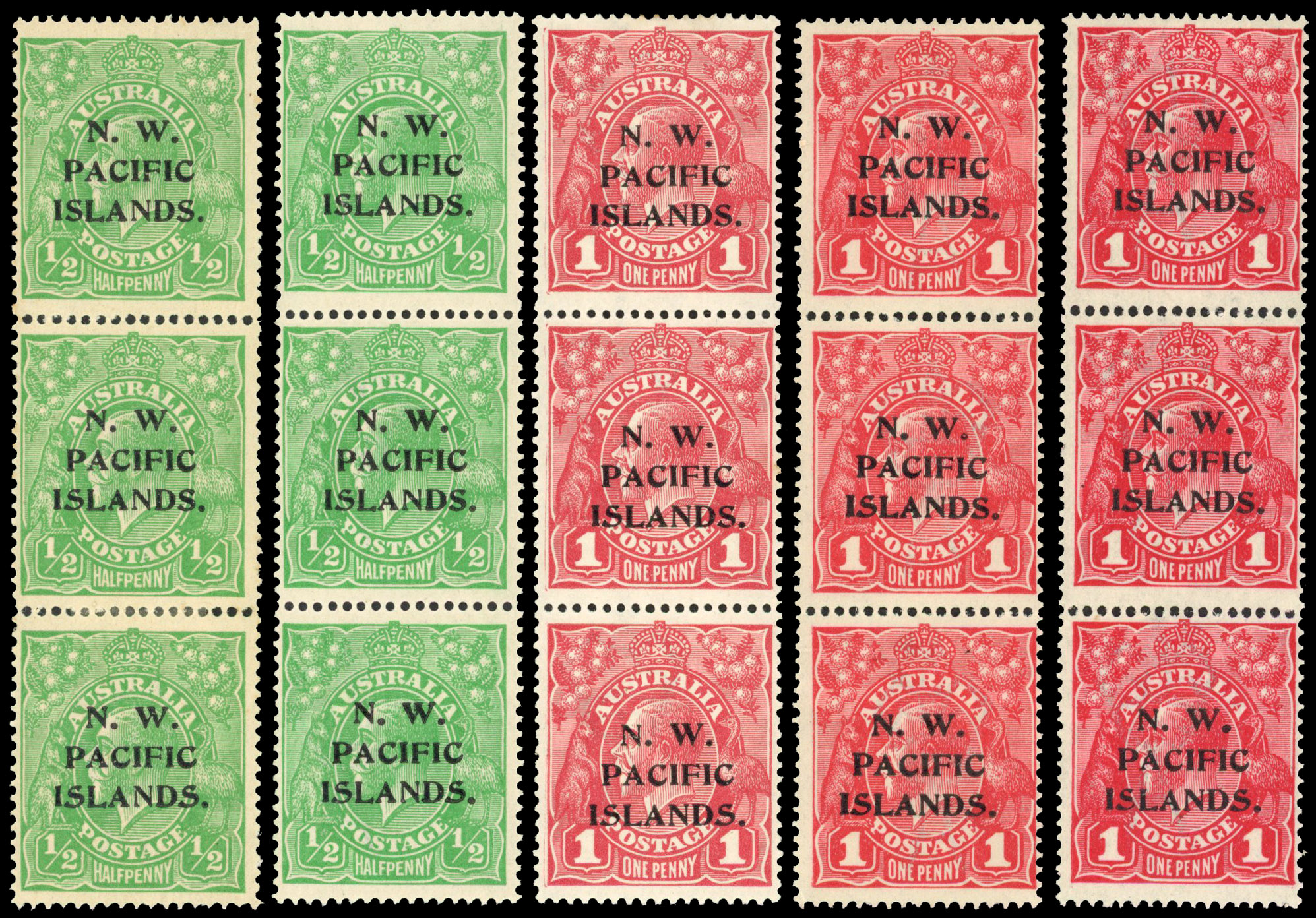 New Guinea 1915-16 ½d to 5d watermark 5 strips of 3