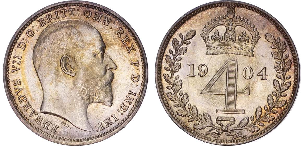 Edward VII (1901-1910) Maundy Set, 1904, Fourpence, Threepence, Twopence, Penny.