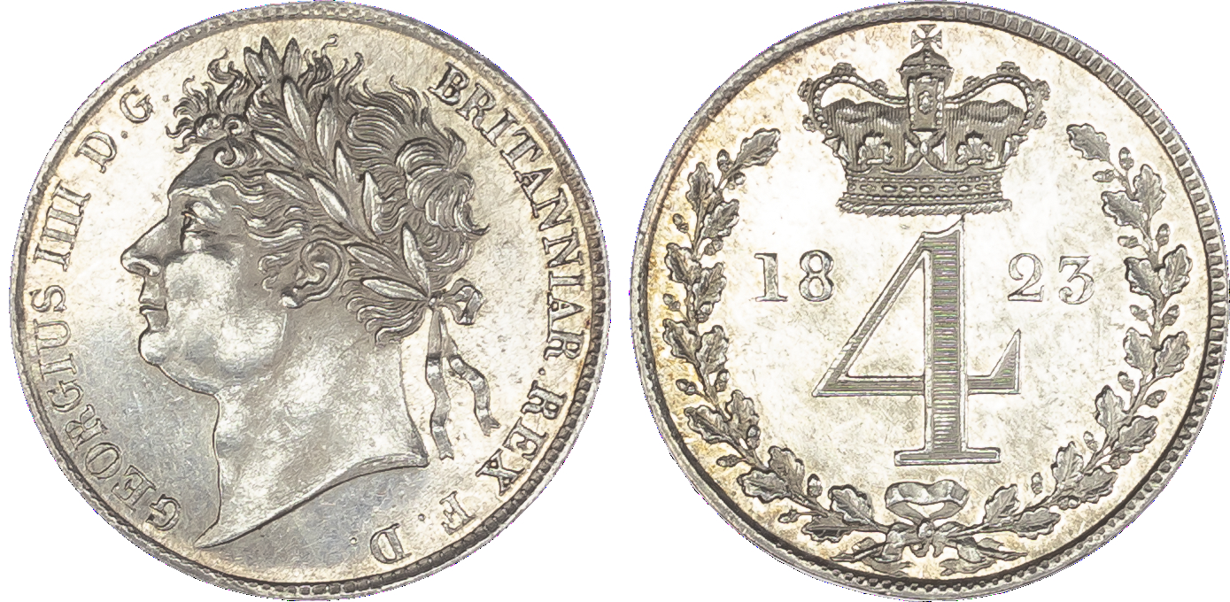 George IV (1820-30), Maundy Set, 1823, Fourpence, Threepence, Twopence, Penny, laureate head left, toothed borders, legend