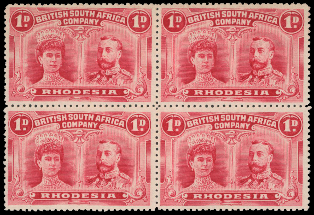 1d bright carmine SG 123 block, positions 62-73 mint