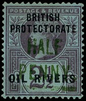 1893 ½d on 2½d handstamped Type 4 in green, large part o.g. with brown hinge remainder.  BPA Certificate (1982).  SG 11,...
