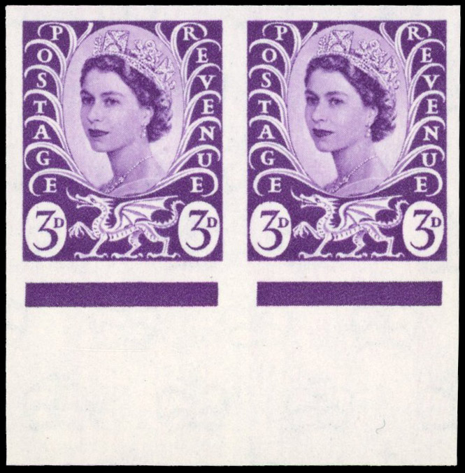 Great Britain 1958 3d Deep Lilac, Horizontal Pair, BPMA Imprimatur, SG W1