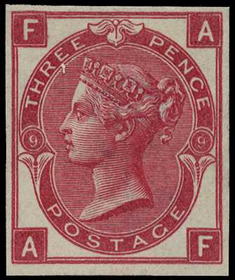 1872 3d rose plate 9 (AF) imperforate...