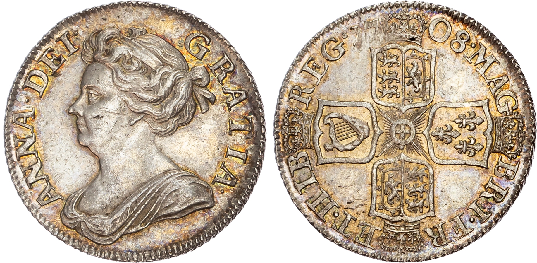 Anne (1702-1714) Shilling, 1708, post union with Scotland (1707-14).