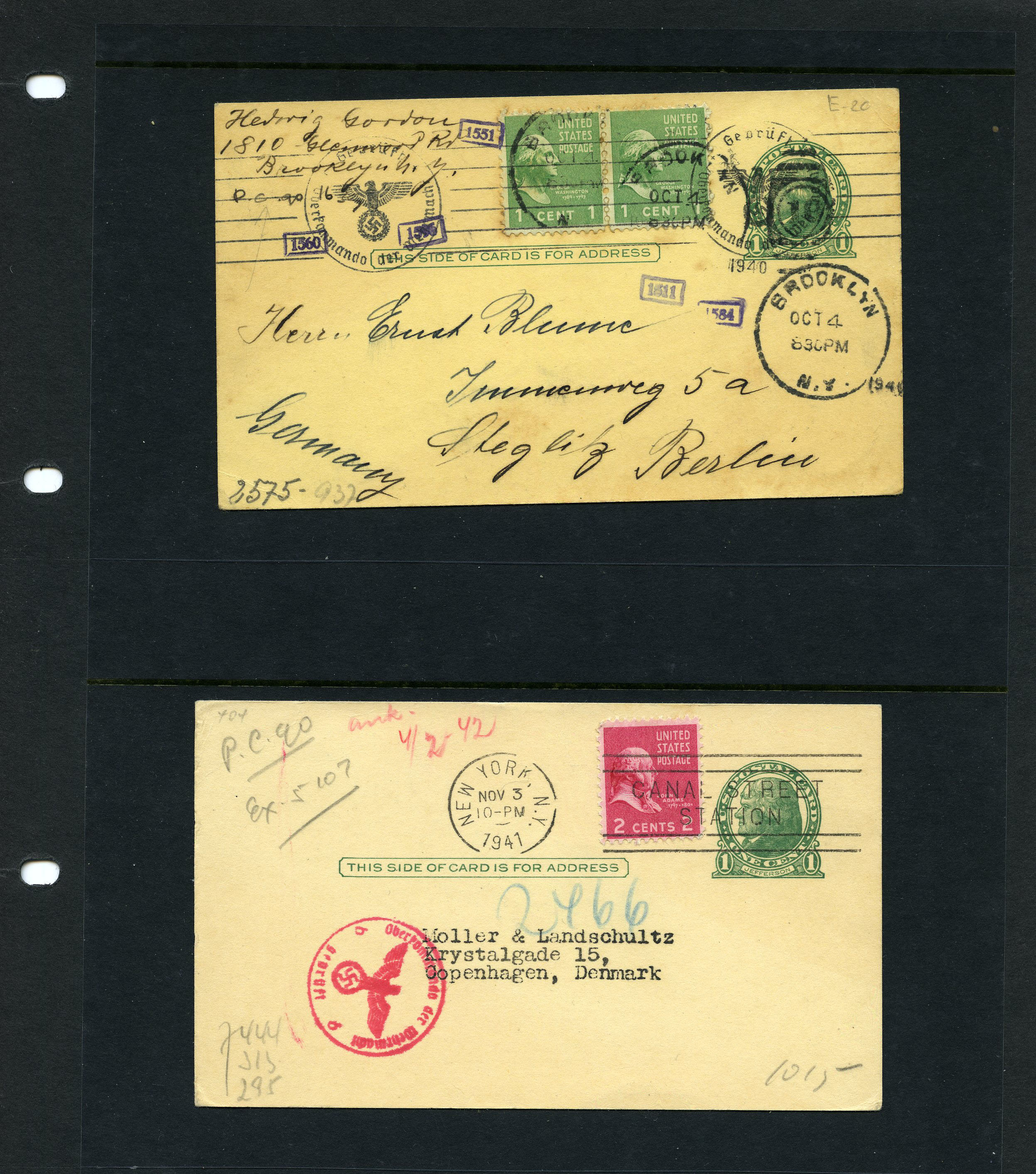 POSTAL HISTORY: 1940-1941 Postcards...