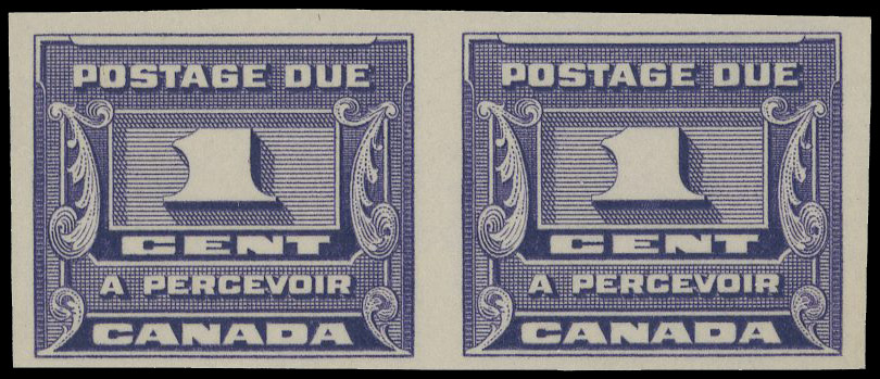 Canada 1933-34 postage due 1c imperf pair