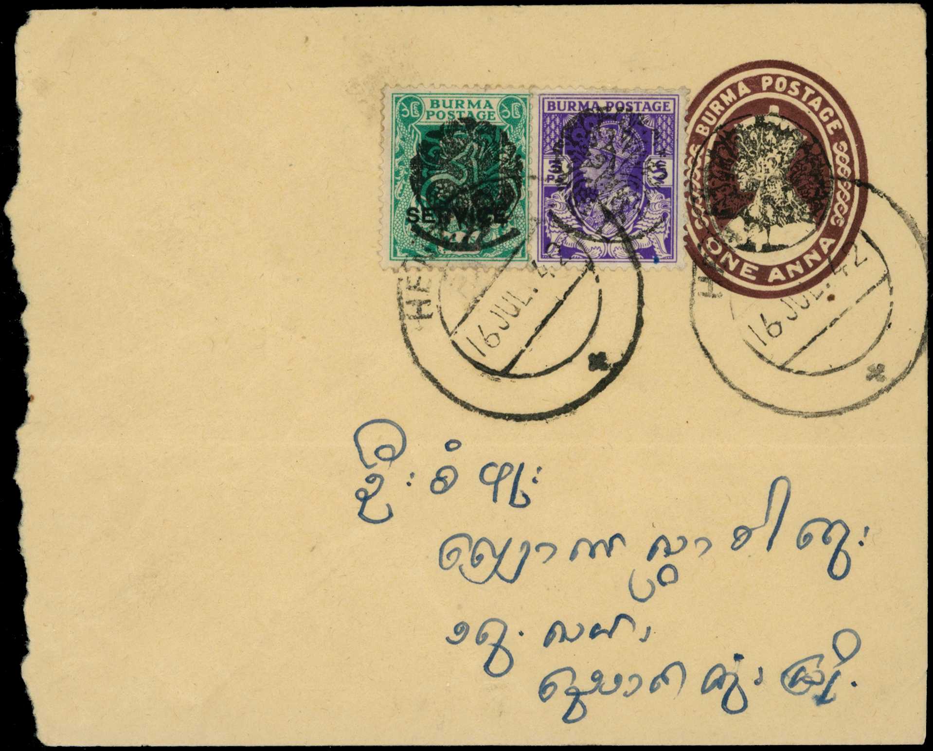 1942 KGVI 1a postal stationery envelope...