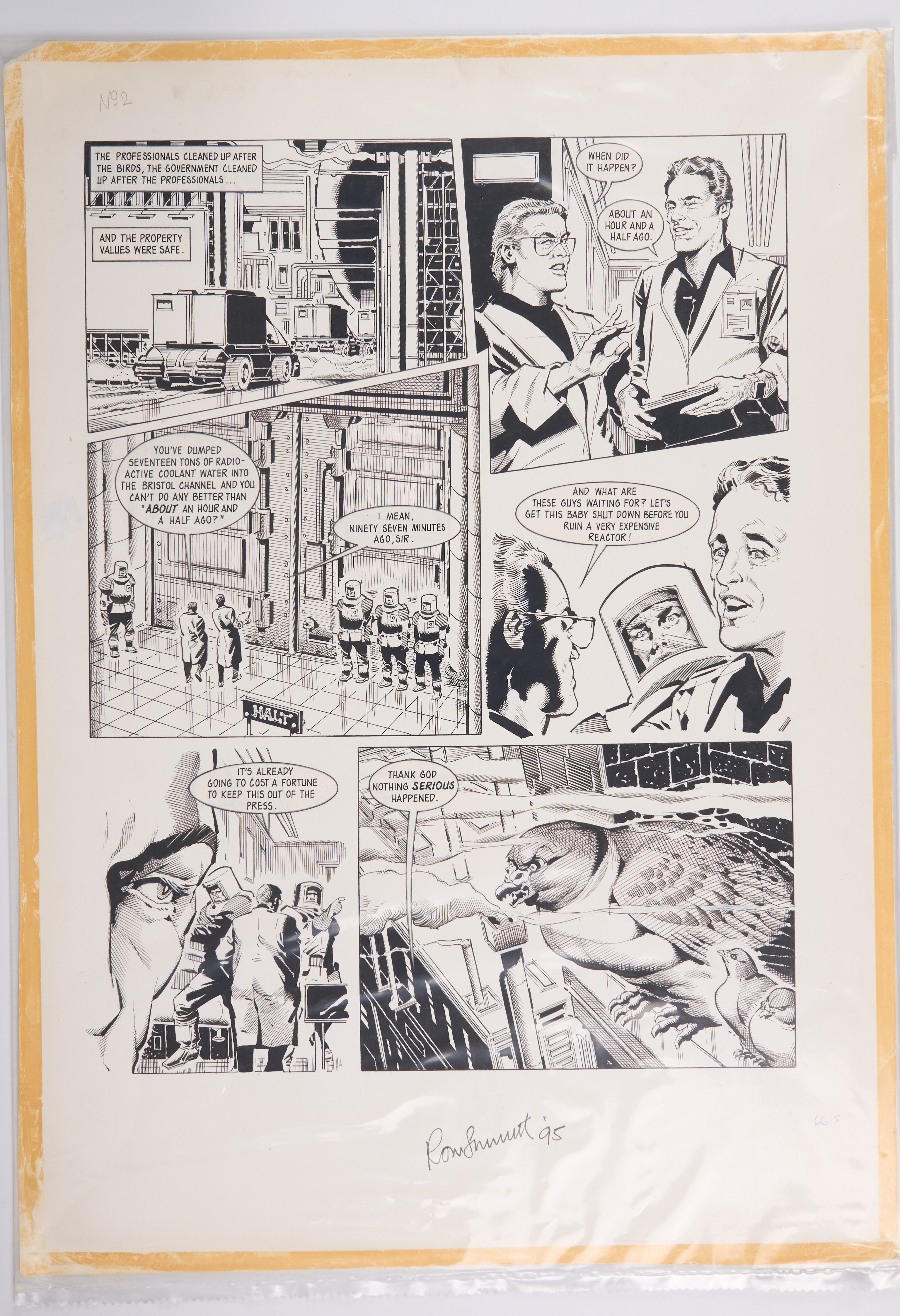 Ron Smith 2000 AD #705 Tharg's Future Shock Killer Pigeons From Hell Story Pages Signed (Fleetway, 1990) Total 3