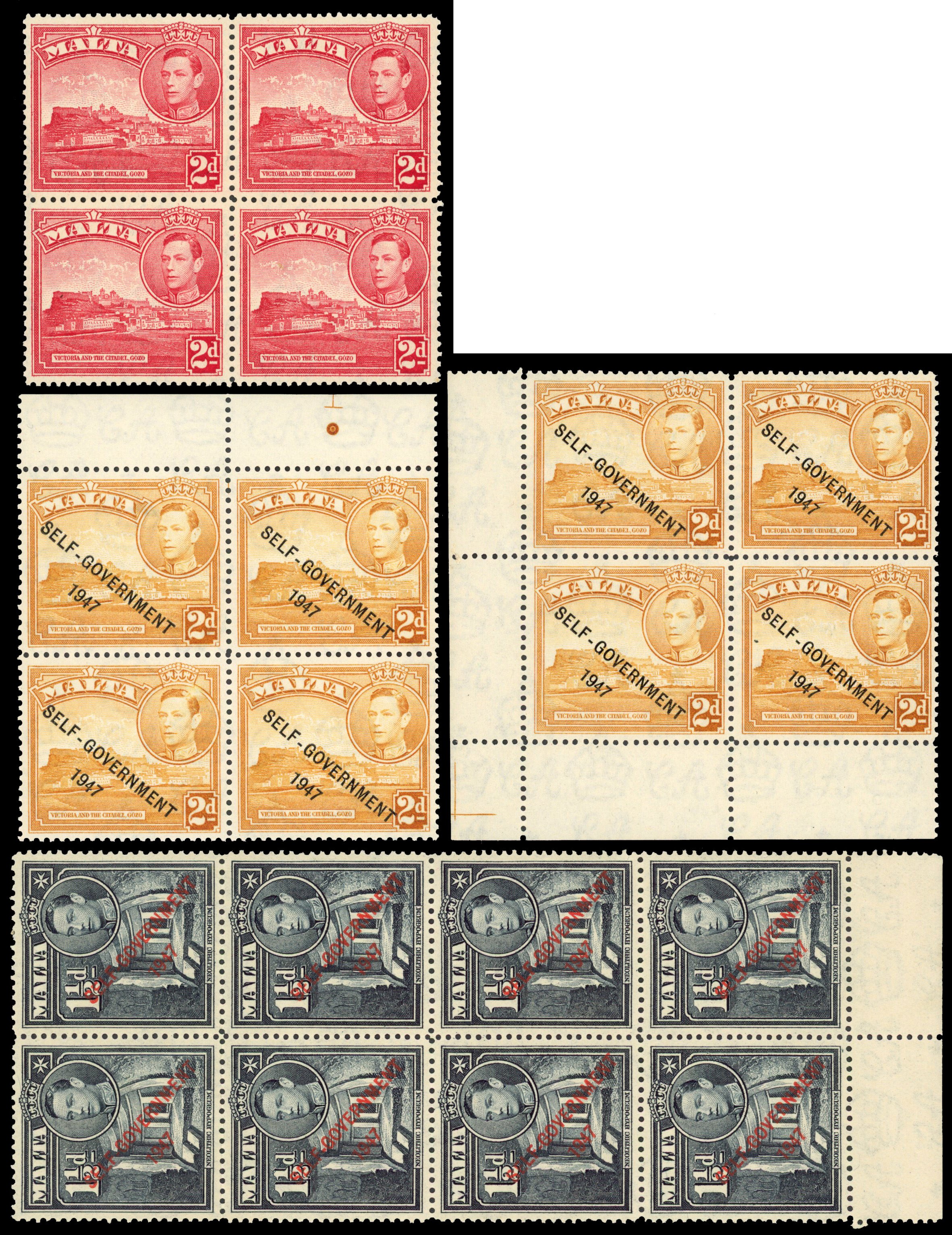 Malta KG VI variety blocks mint