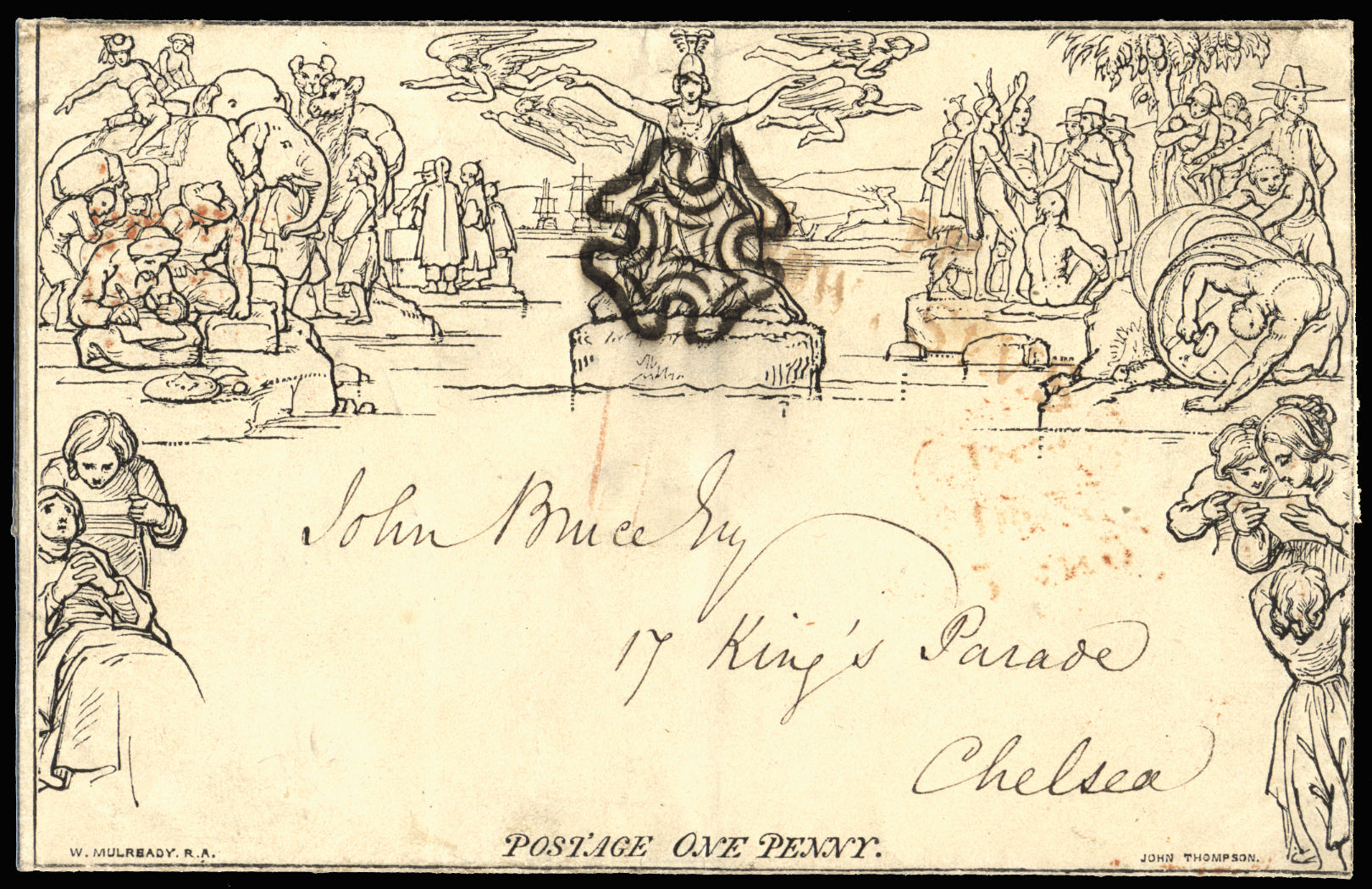 GB 1840 1d Mulready lettersheet, black MC