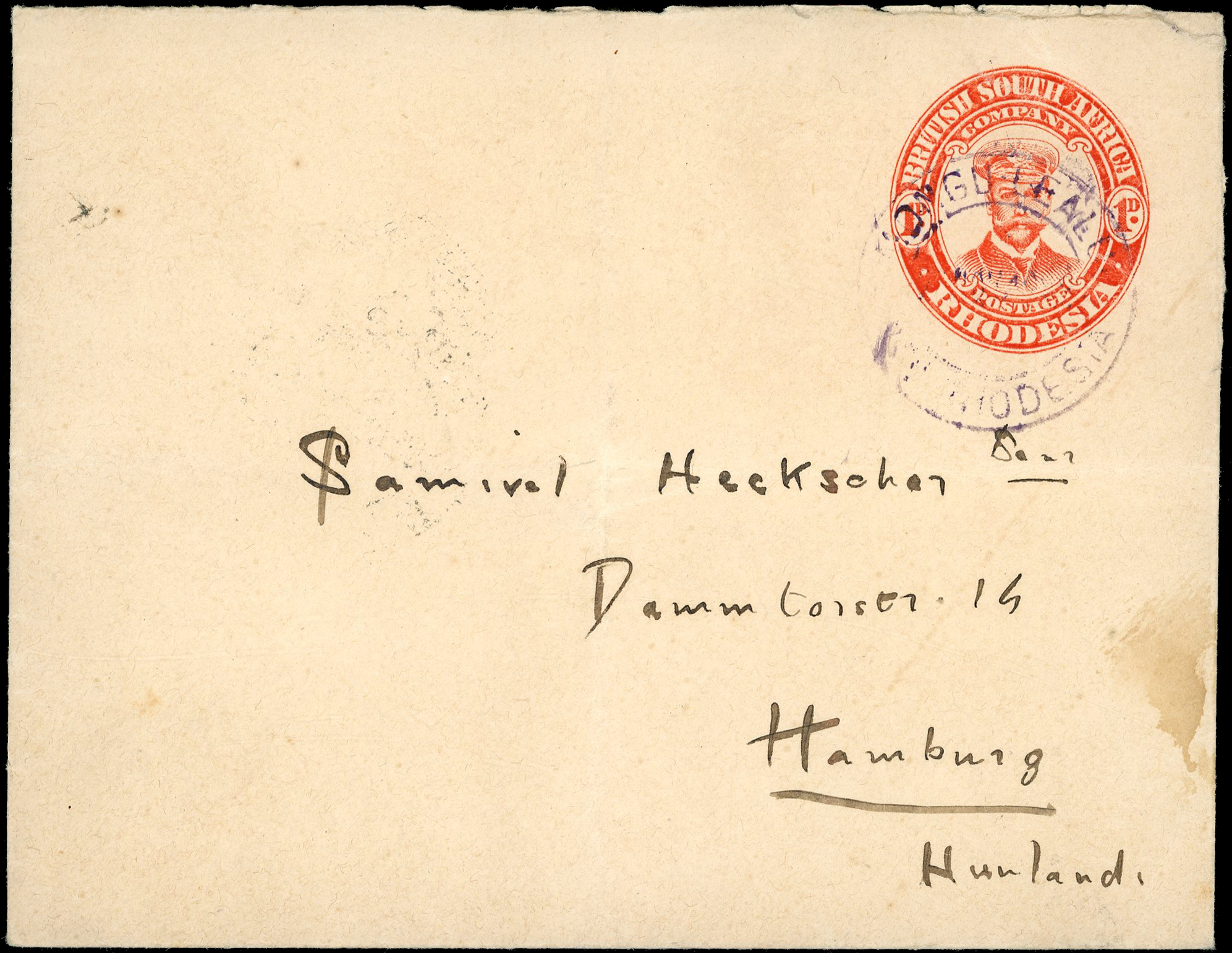 1922 1d red "Admiral" envelope used from Mongu Lealiu with violet cancel