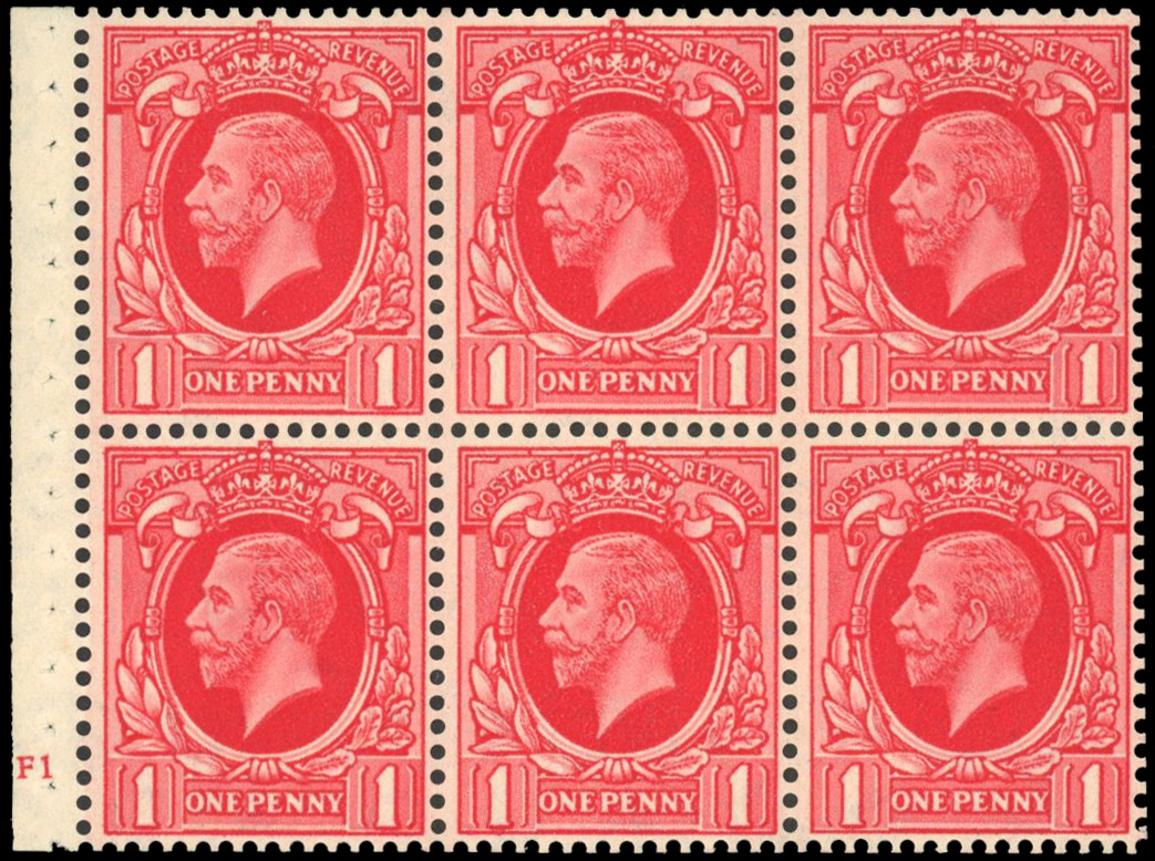 GB 1934-36 1d scarlet intermediate format booklet pane, F1 No Dot, perf Type B3(I), Spec. NB22var