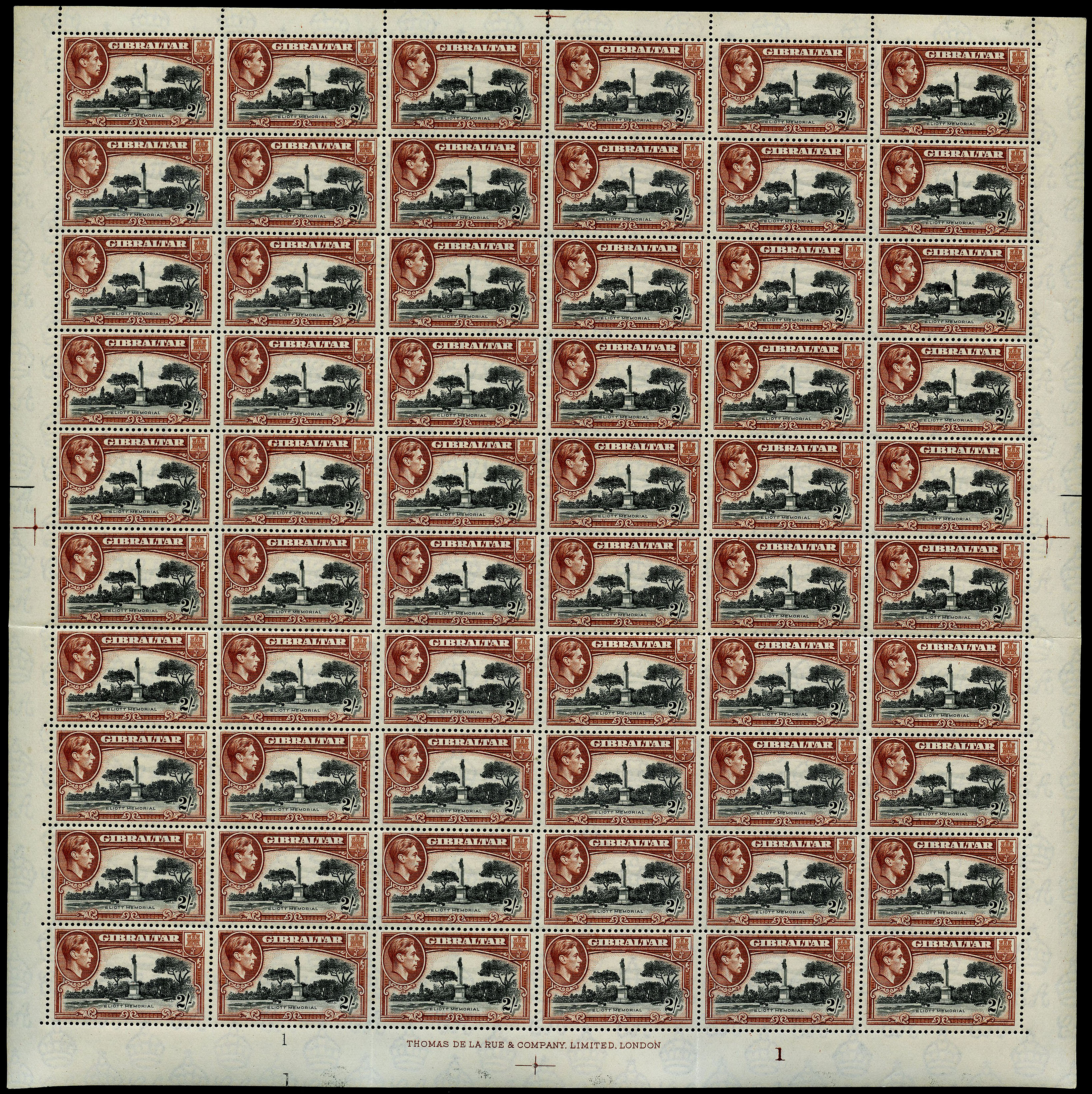 1942-51 2/- perf 13 complete sheet of...