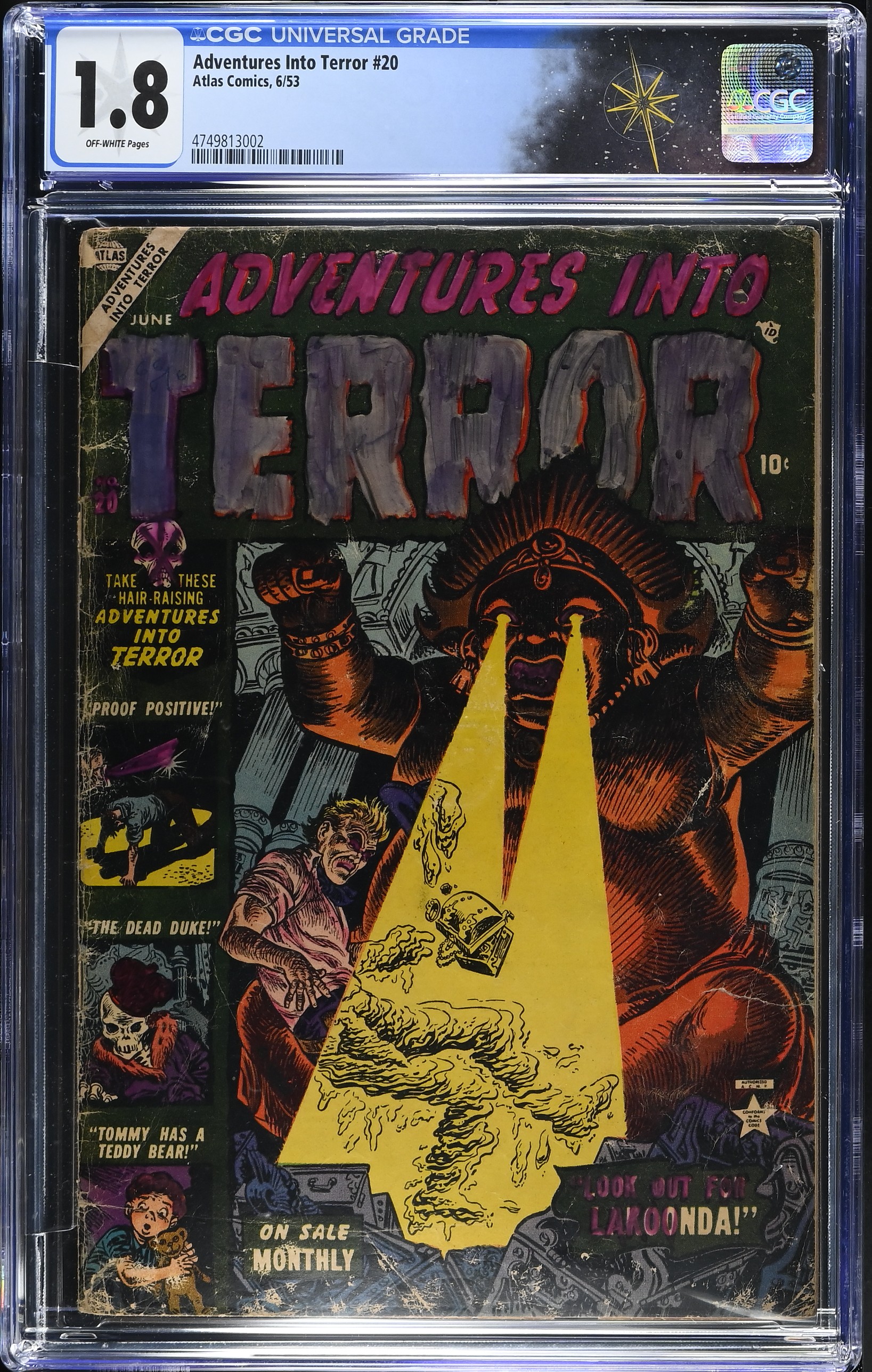 Adventures Into Terror #20 CGC 1.8 Cover by Joe Maneely (Atlas Comics, 1953) Off-White Pages