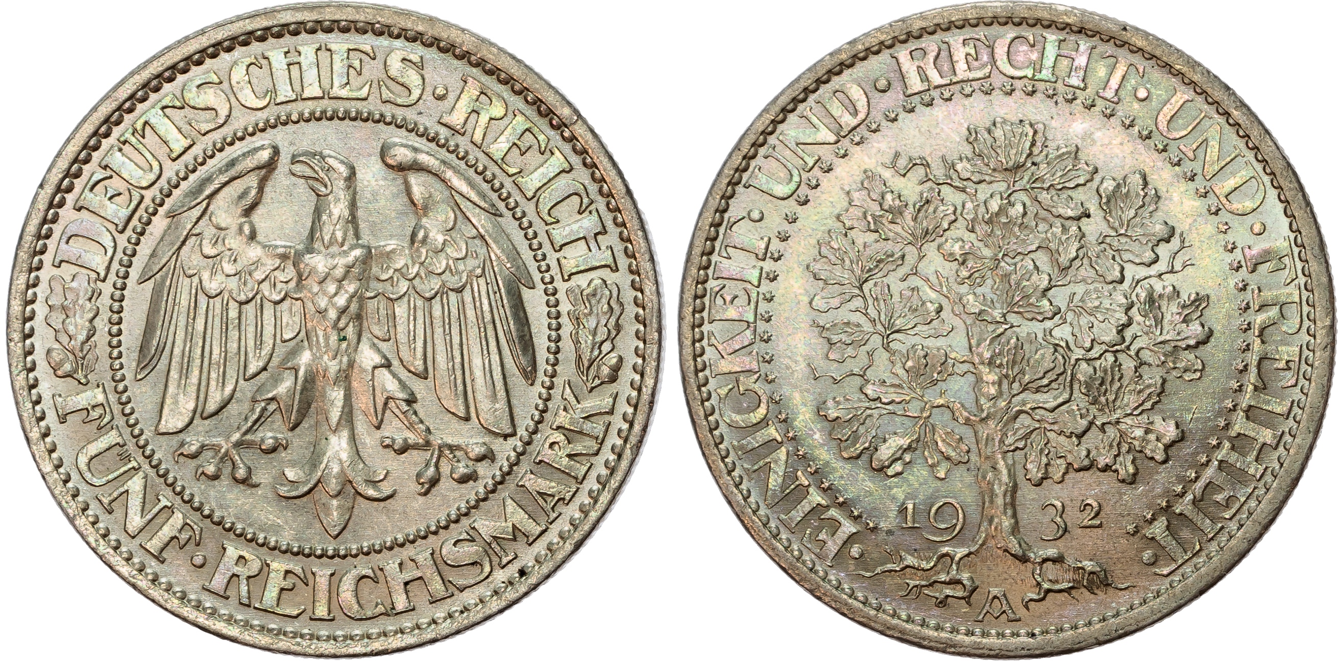 Germany, Weimar Republic (1913-1933), Eichbaum, silver 5 Reichsmark (2).