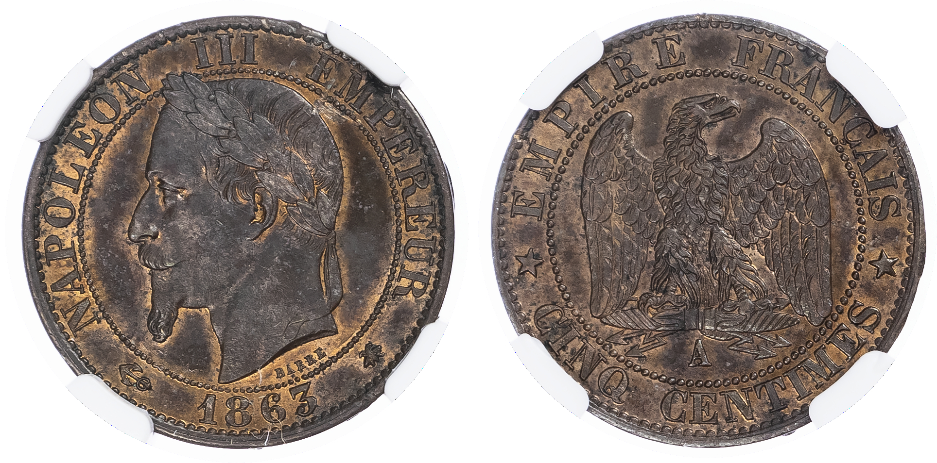 France. Napoleon III CU 5 Centimes. 1863A. 