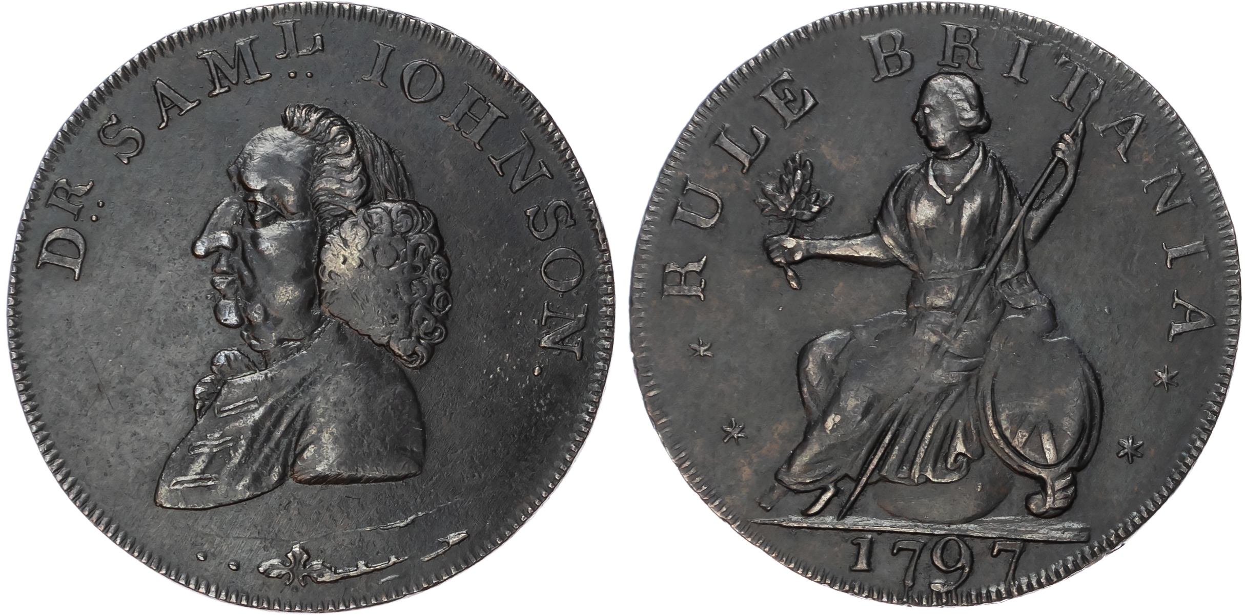 Staffs. Litchfield , Kempson’s Halfpenny 1796, Bust left of Samuel Johnson rev. Britannia seated left, edge PA…