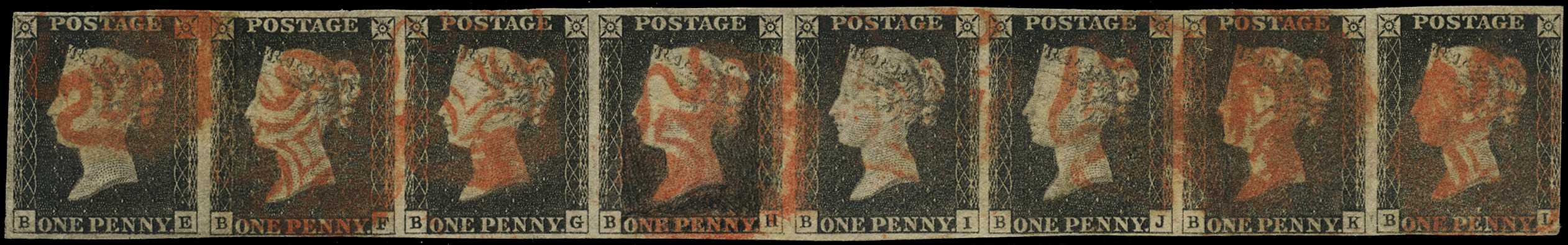 1840 1d black Plate 2 (BE-BL) touching to...