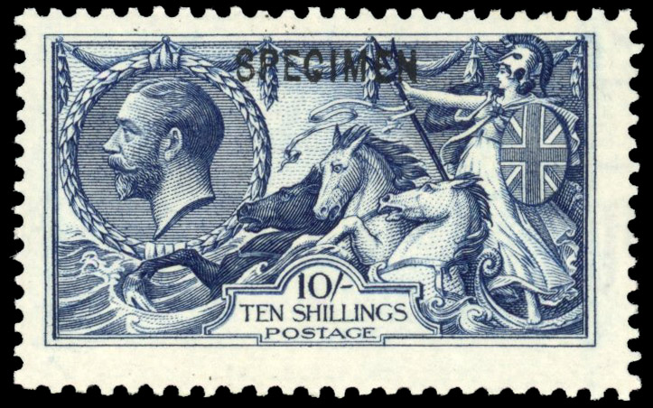 GB 1913 Waterlow 10s indigo-blue, optd ‘SPECIMEN’ Type 26, SG 402s