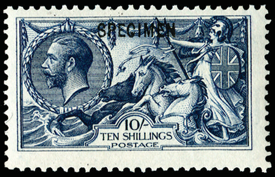 Great Britain 1913 10s Indigo-blue. Very fine unmounted o.g. example printed by Waterlow, overprinted "SPECIMEN" t…