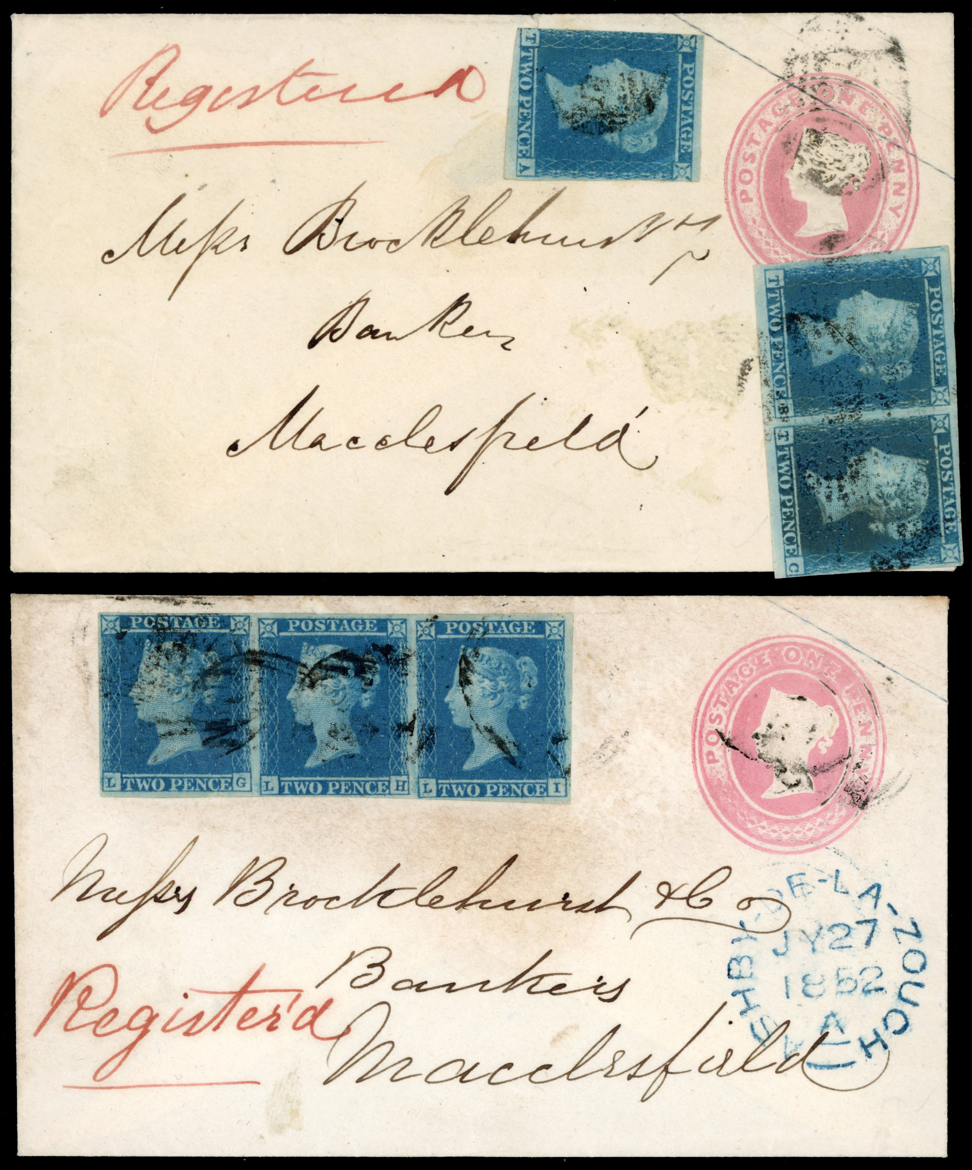 GB 1850-52 group of four registered 1d pink covers