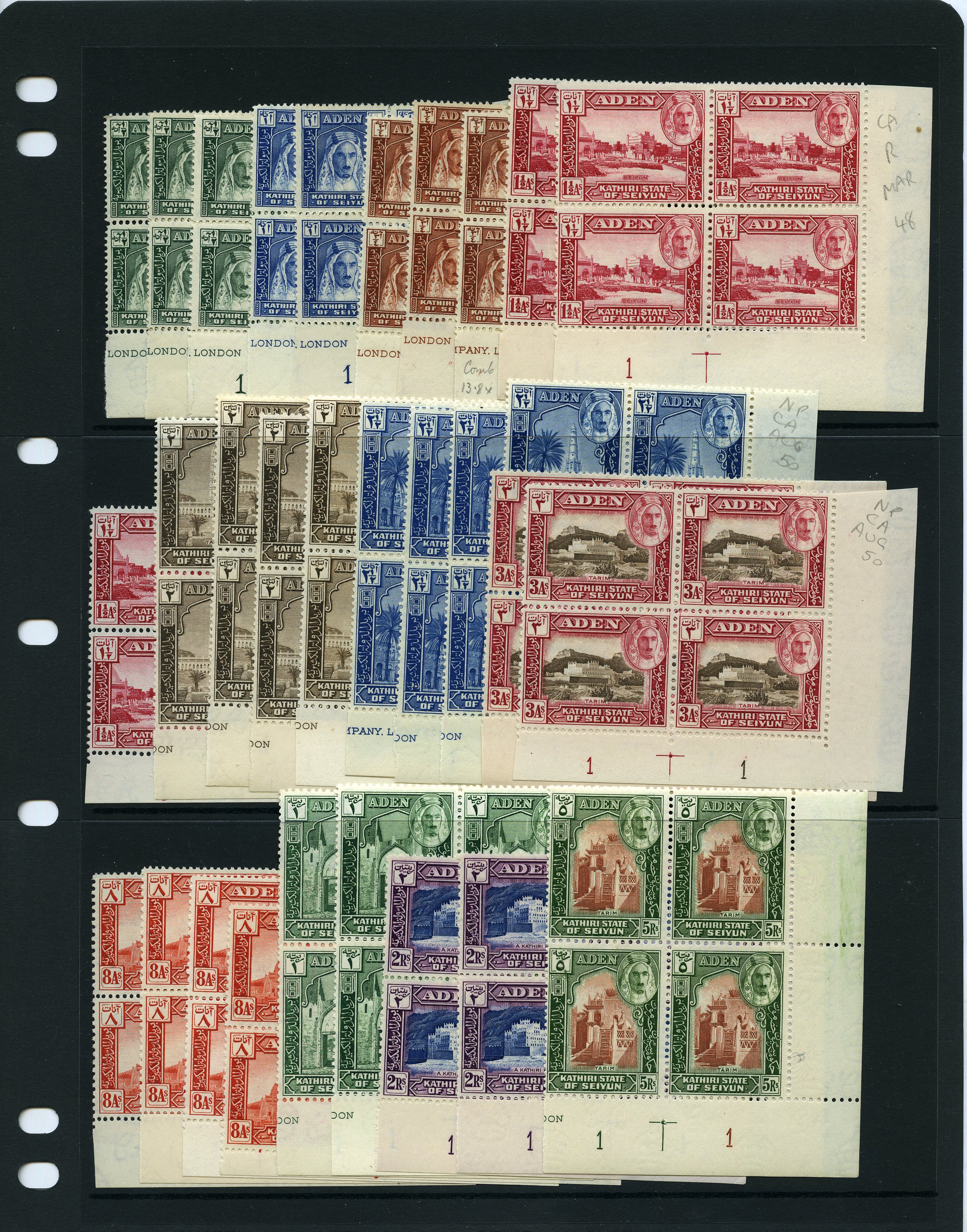 1942-51 set of eleven in Plate blocks of...