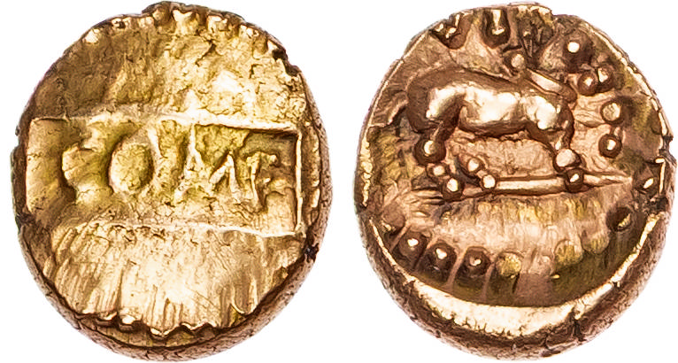 Atrebates & Regini, Verica (c. AD 10-40) AV ¼ Stater, ‘Little Horse Stepping’ type, 1.16g. 