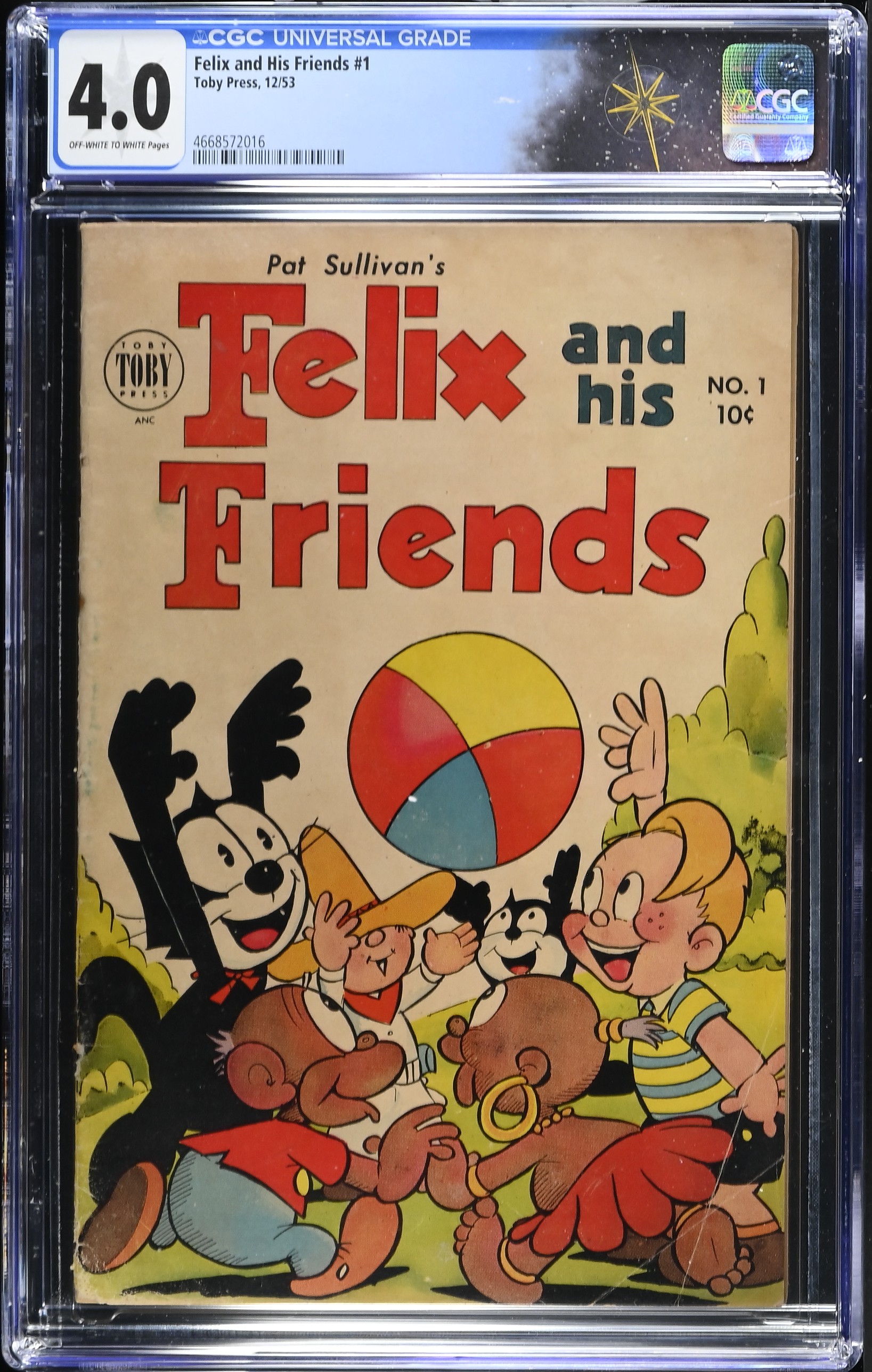 Felix and His Friends #1 CGC 4.0 Cover by Otto Messmer (Toby Press, 1953) Off-White to White Pages