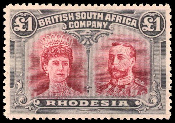 Rhodesia 1910-13 £1 lake and blue-black perf 14