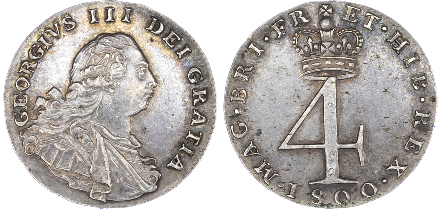 George III (1760-1820), Maundy Set, 1800, Fourpence, Threepence, Twopence and Penny, older laureate and draped bust right,