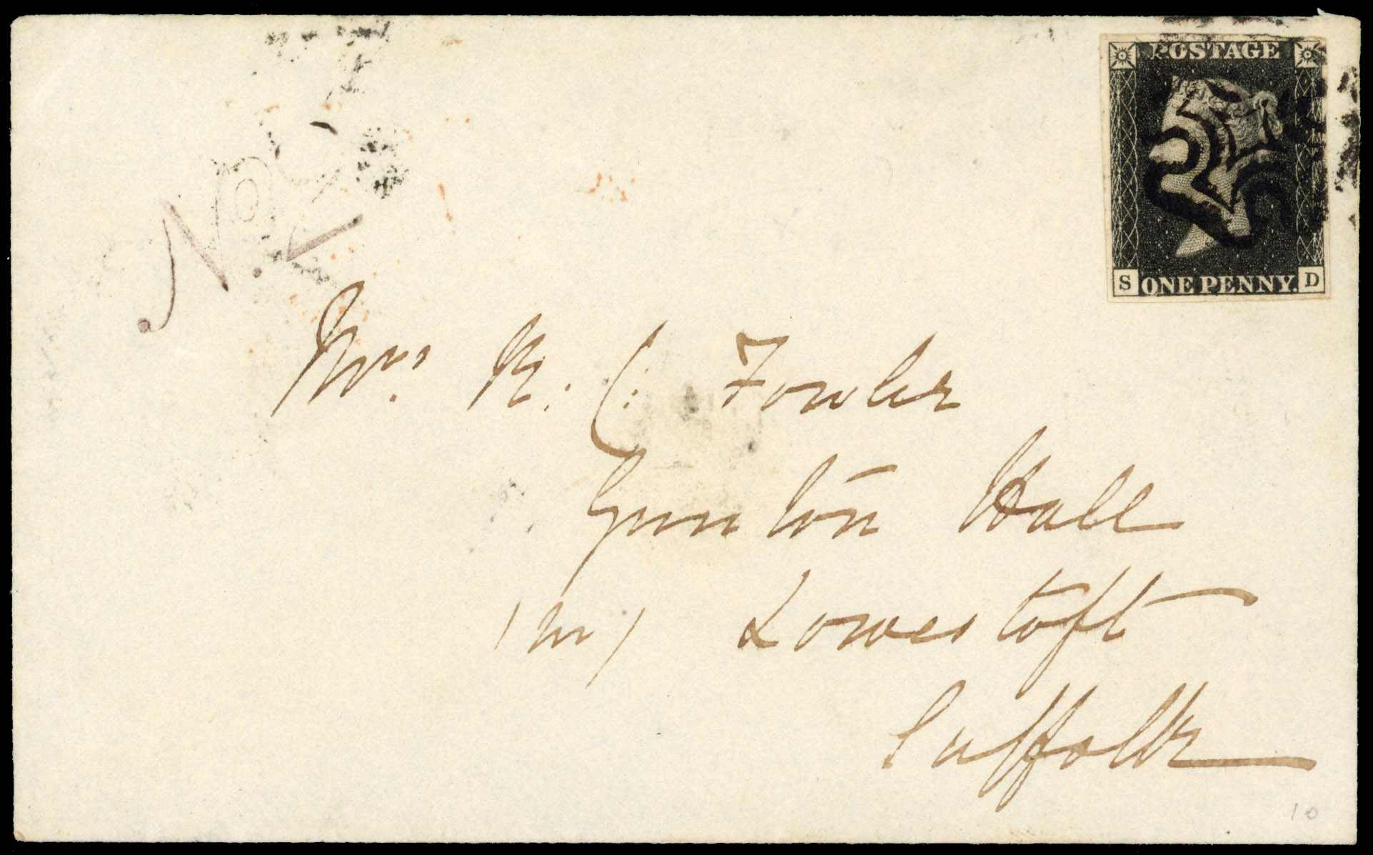 GB 1d black Plate 10 on cover