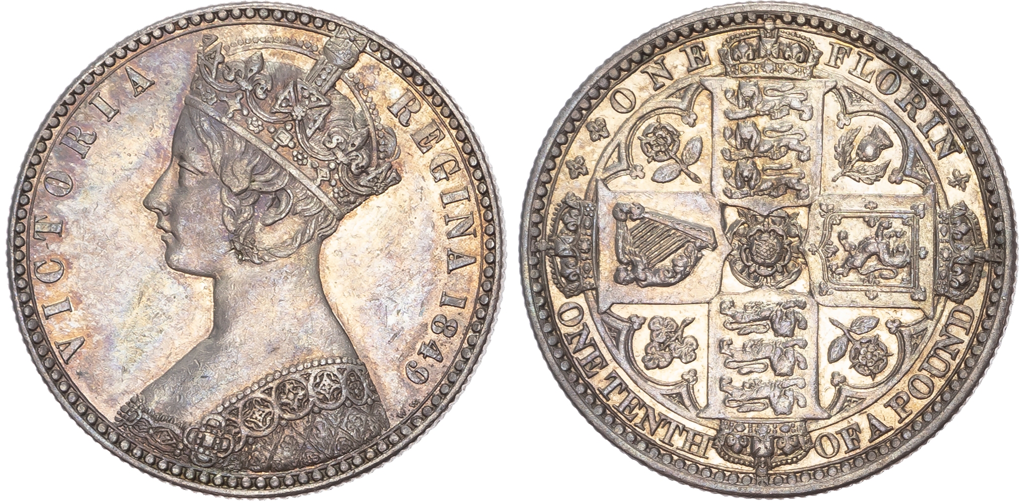 Victoria (1837-1901), 'Godless' Florin, 1849