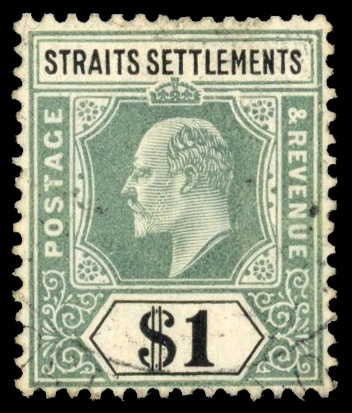 Malaya Straits $1 Damaged frame and crown used 