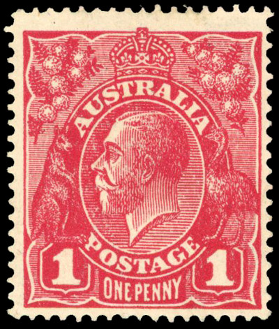 Australia 1918 Cooke Printing 1d DEEP RED shade one of just six mint recorded. S.G. 49b 