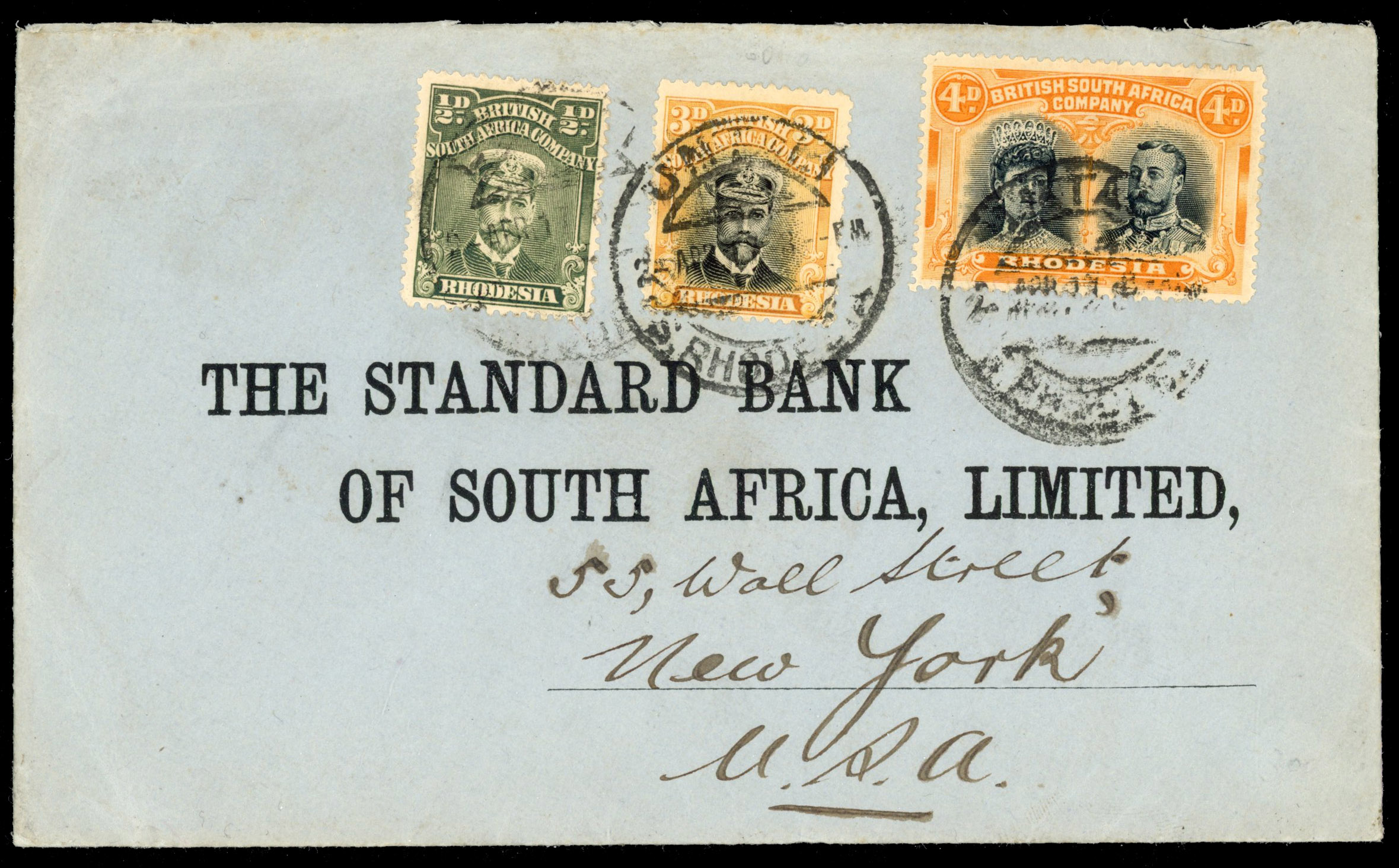 Rhodesia 4d Double Head on 1917 cover to New York